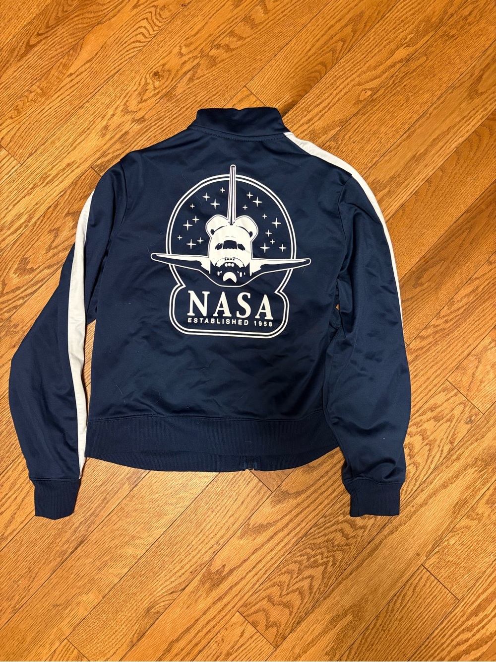 Mighty Fine Navy Bomber Jacket with White NASA Graphic